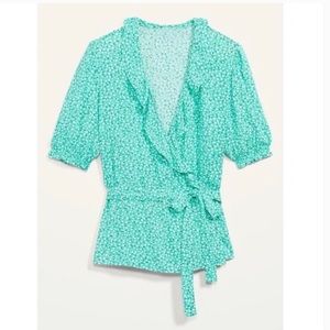 Old Navy Green Flower Wrap Top